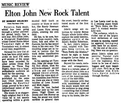 Newspaper clipping on Elton John  
