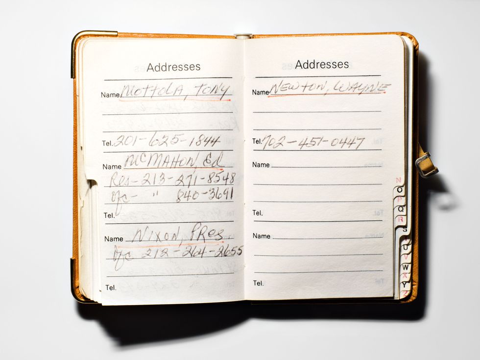 Sinatra's address book including numbers for Tony Mottola, Ed McMahon, President Richard Nixon, and Wayne Newton