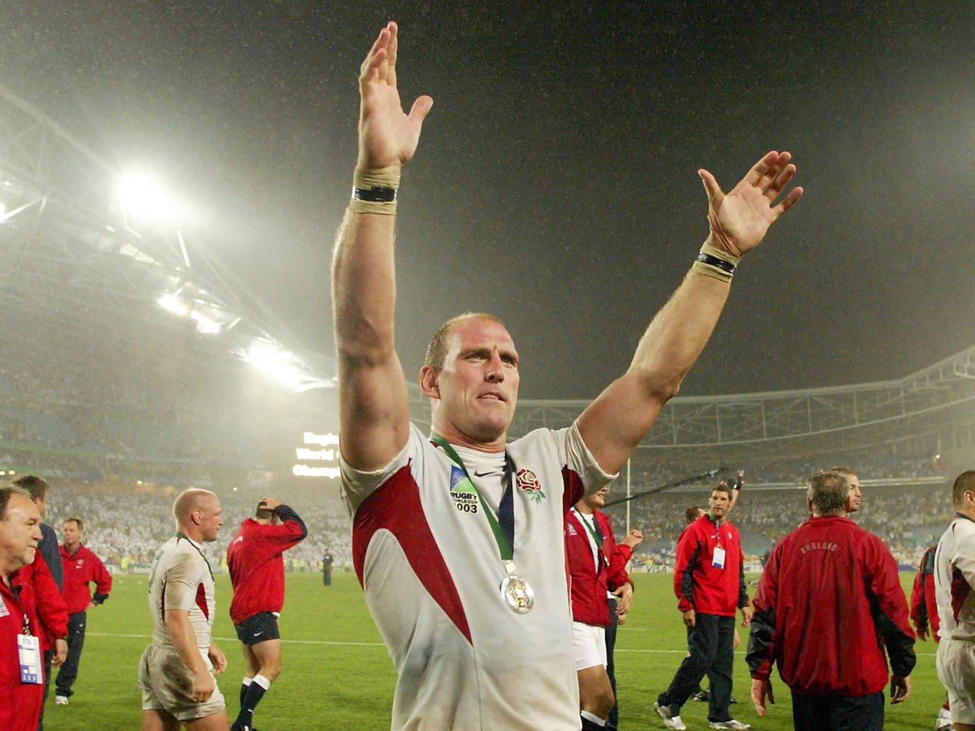Lawrence Dallaglio celebrating English rugby victory